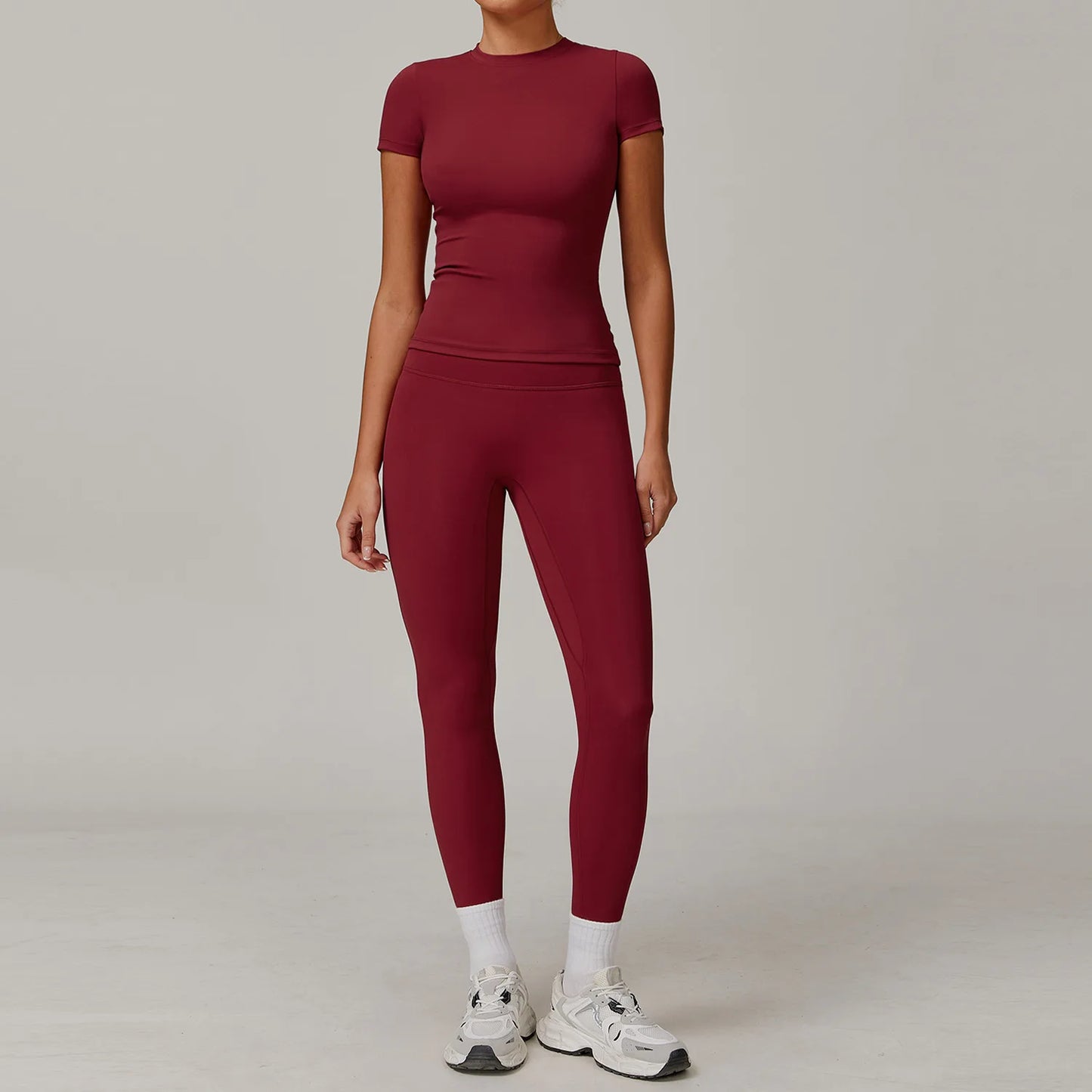 Women Yoga Set Pink Short Sleeve