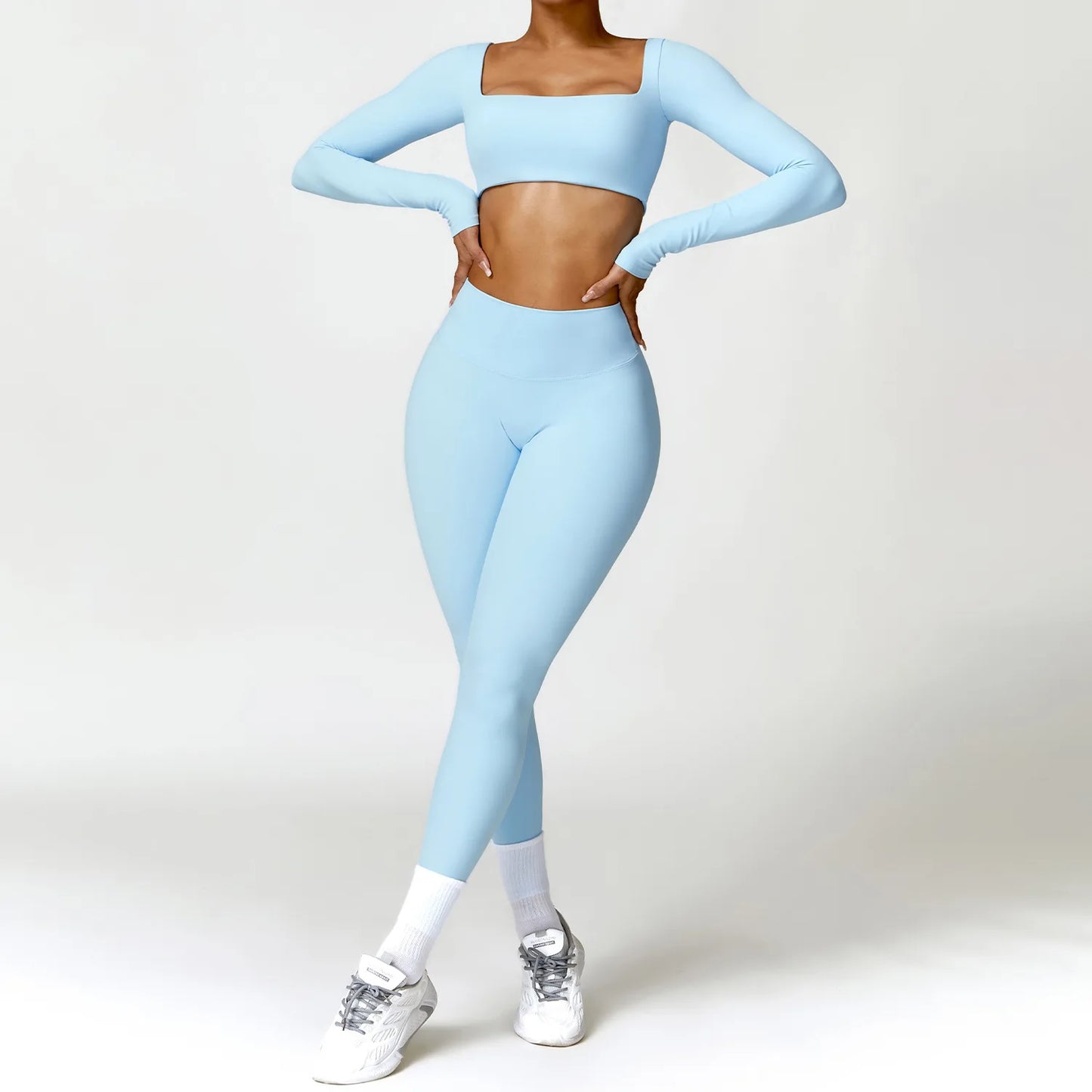 Women Yoga Set Long Sleeve Bra Leggings