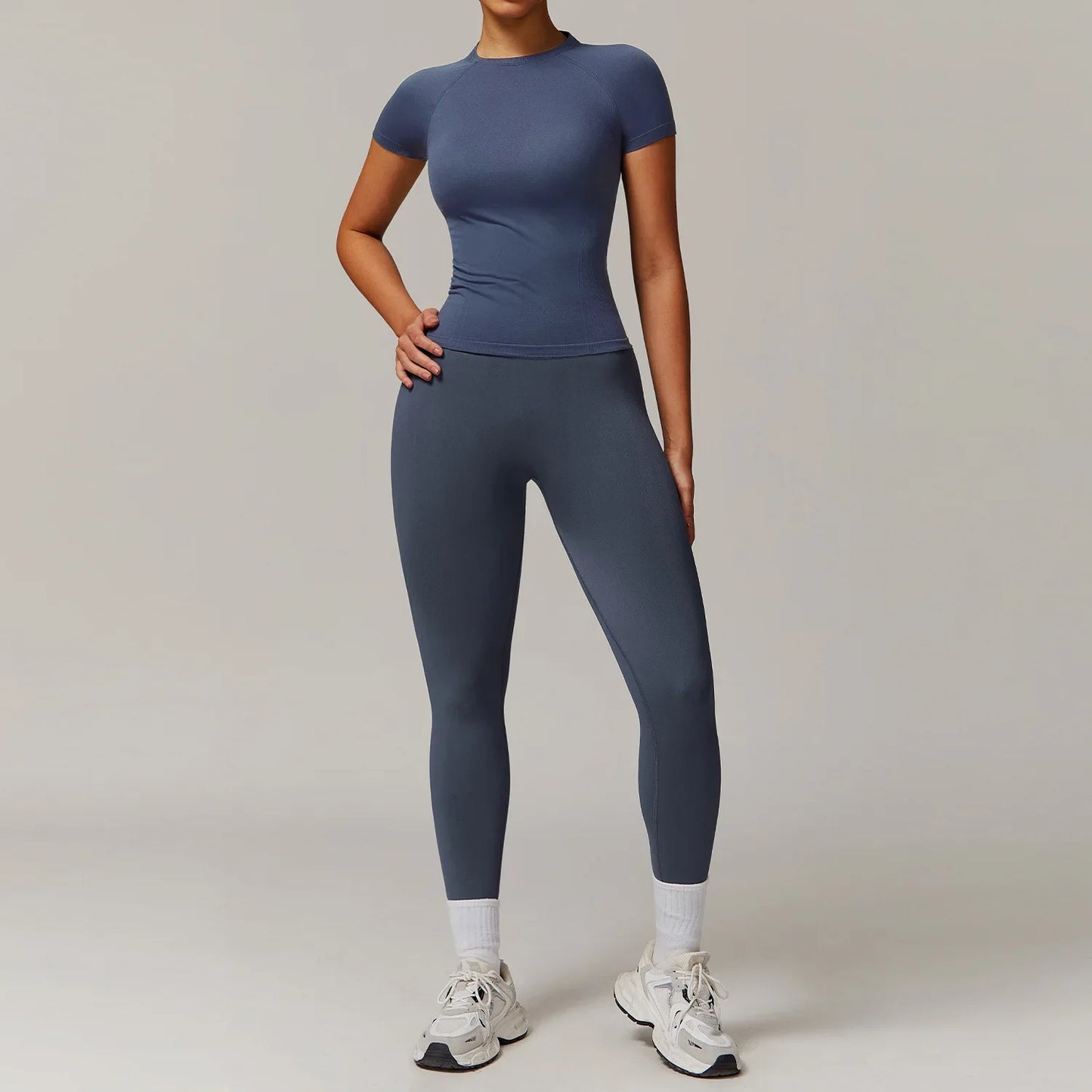 Women Yoga Set Pink Short Sleeve