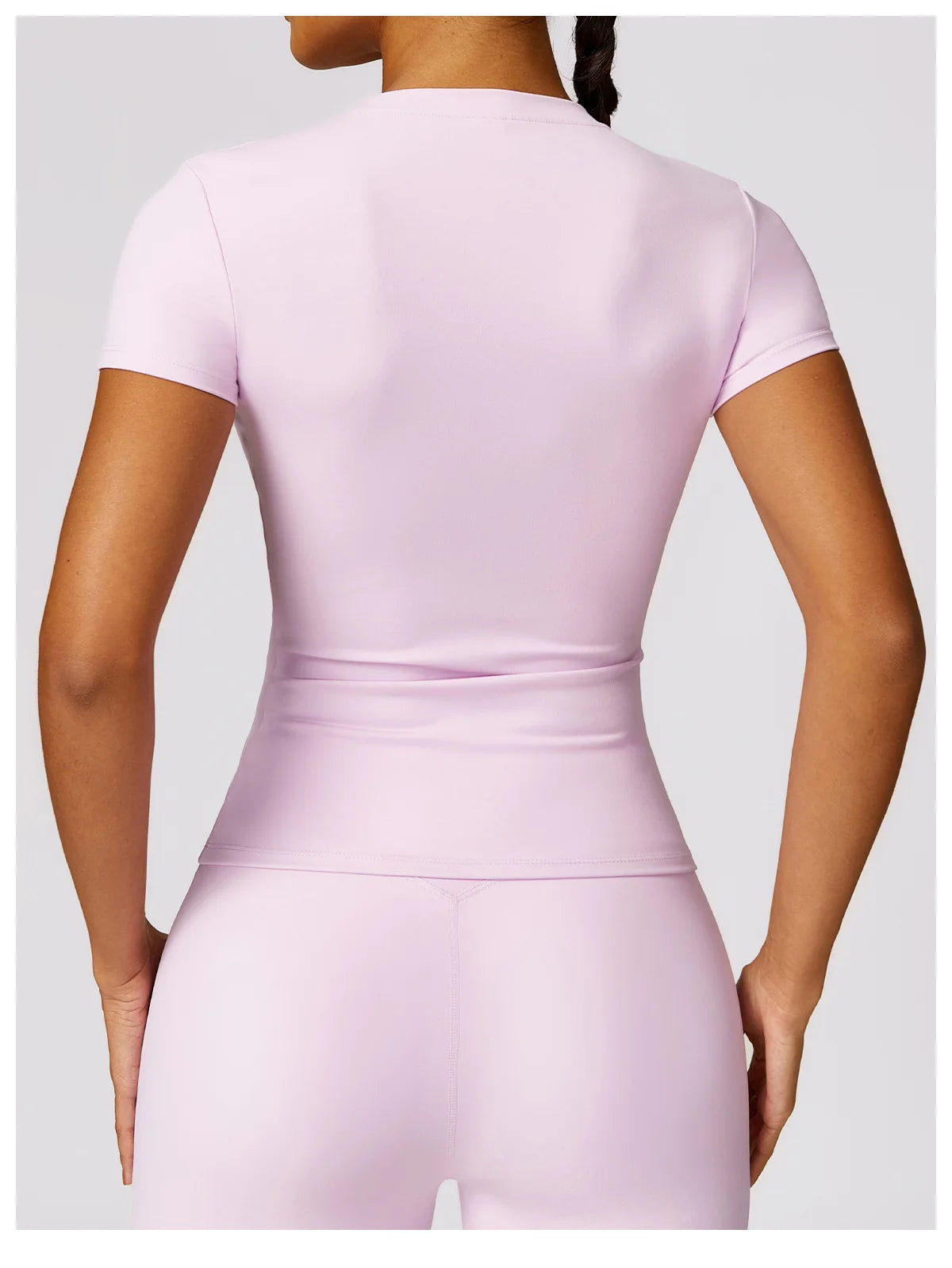 Women Yoga Set Pink Short Sleeve