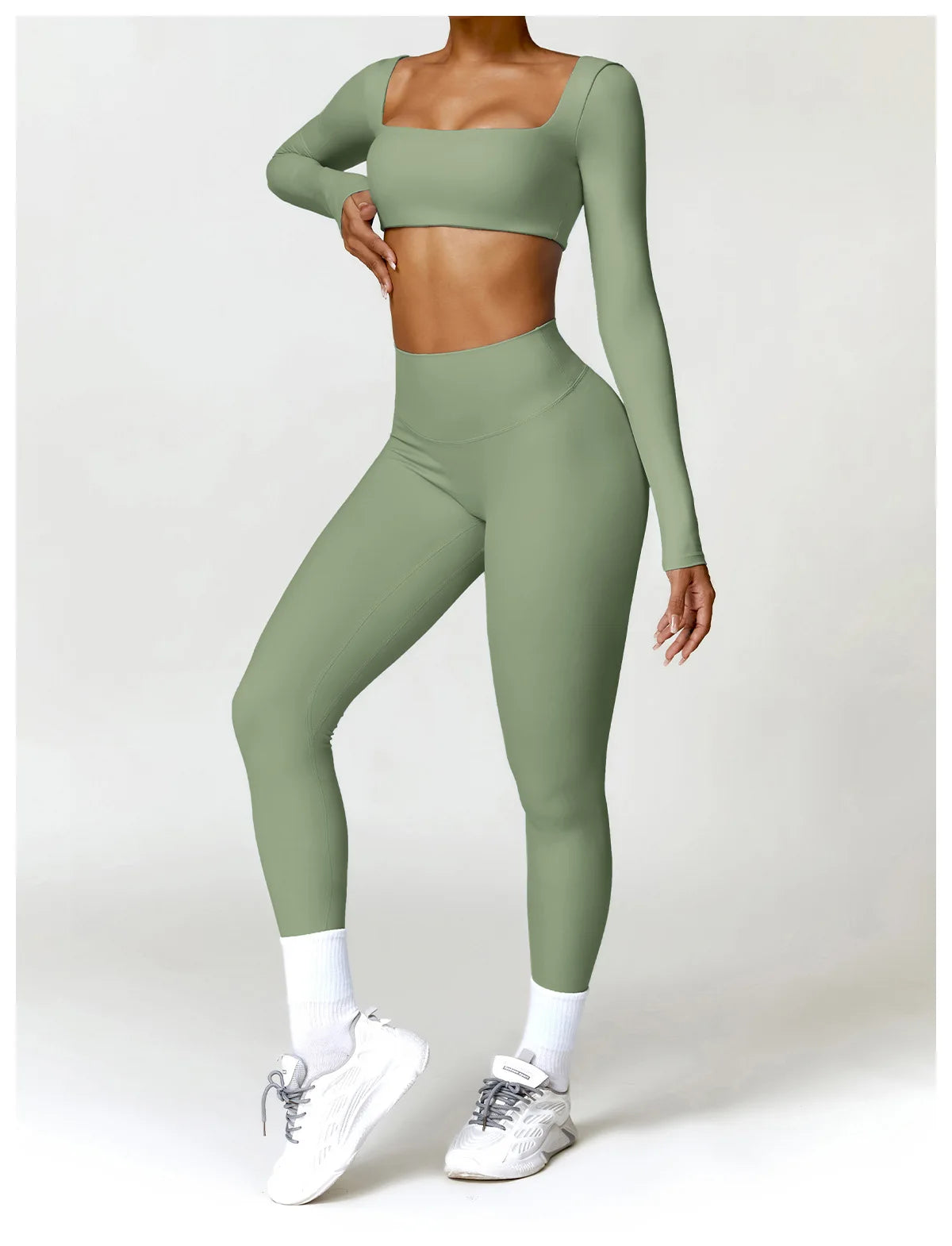 Women Yoga Set Long Sleeve Bra Leggings