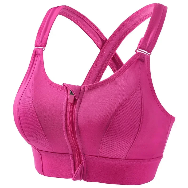 Women Sports Bra Zip Front Strappy