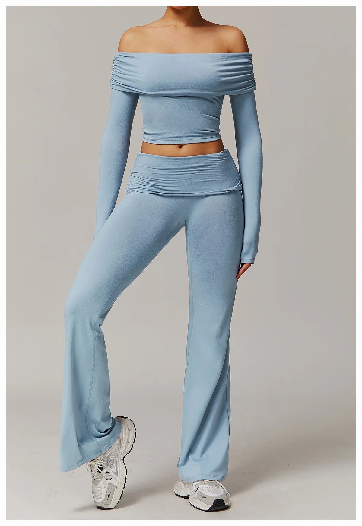 Women Yoga Set Long Sleeve Bell Pants