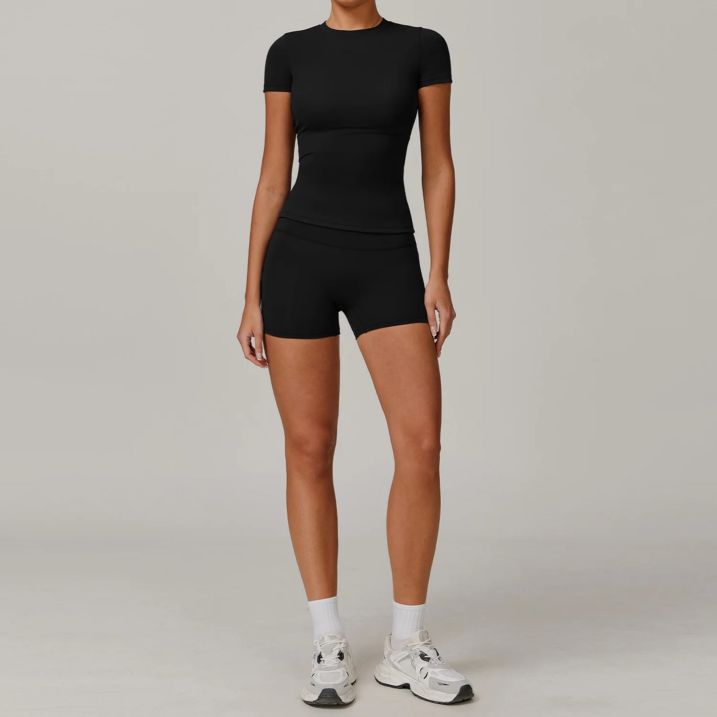 Women Yoga Set Pink Short Sleeve