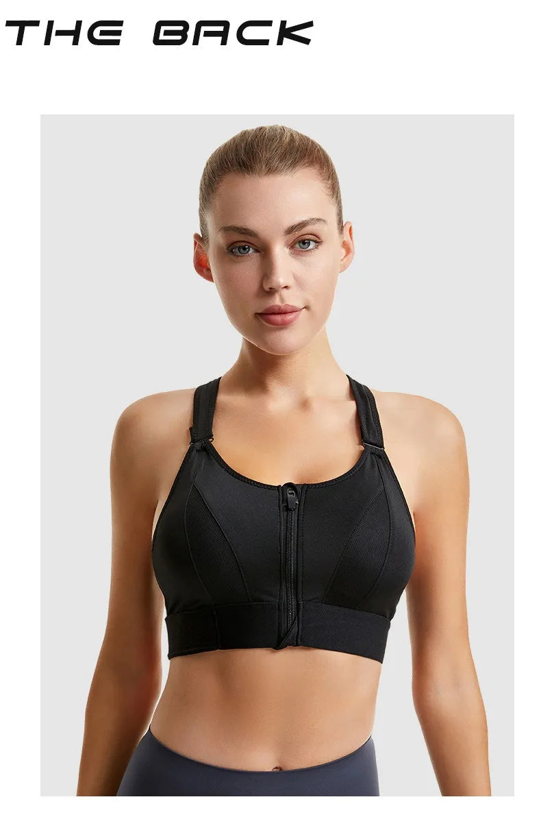 Women Sports Bra Zip Front Strappy