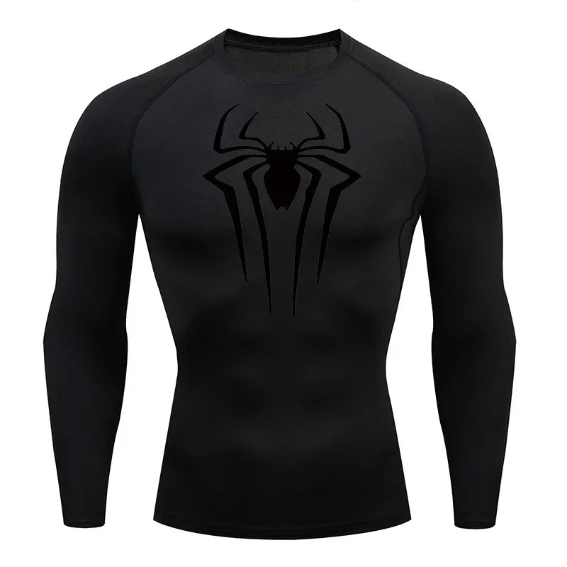 Men Compression Shirt Long Sleeve Spider Print