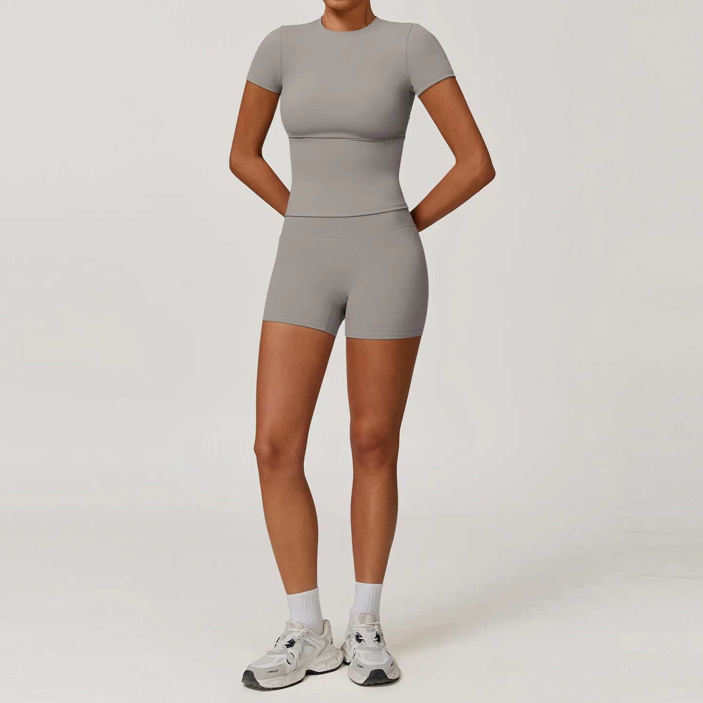 Women Yoga Set Pink Short Sleeve
