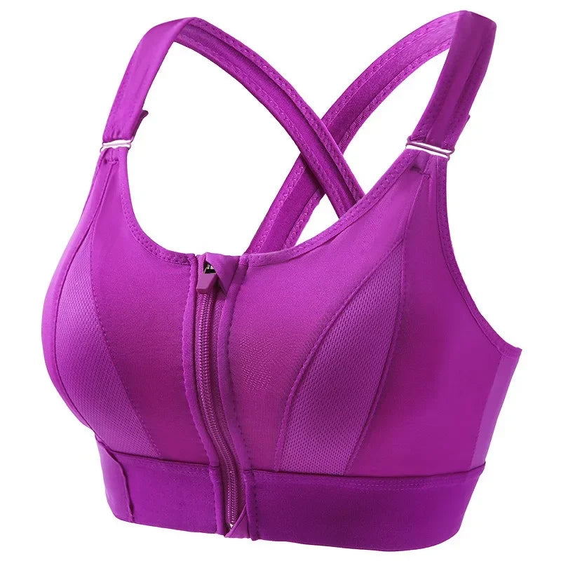 Women Sports Bra Zip Front Strappy