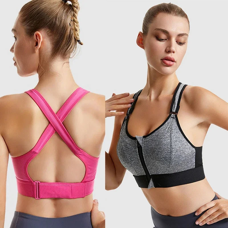 Women Sports Bra Zip Front Strappy