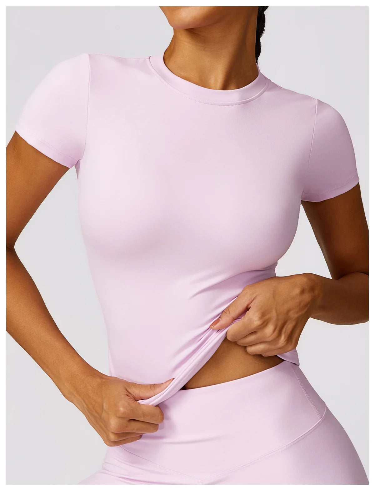 Women Yoga Set Pink Short Sleeve