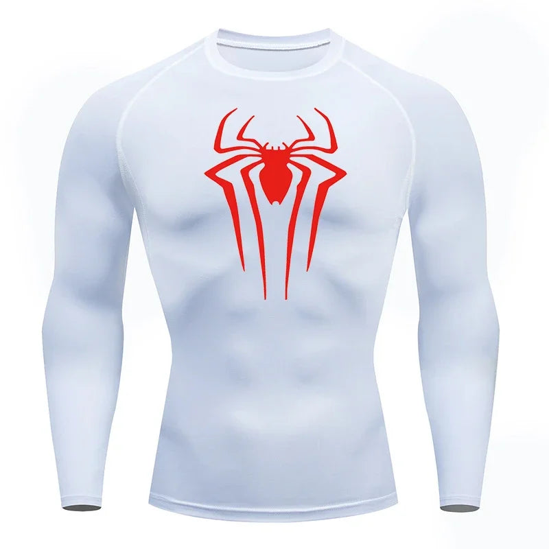 Men Compression Shirt Long Sleeve Spider Print