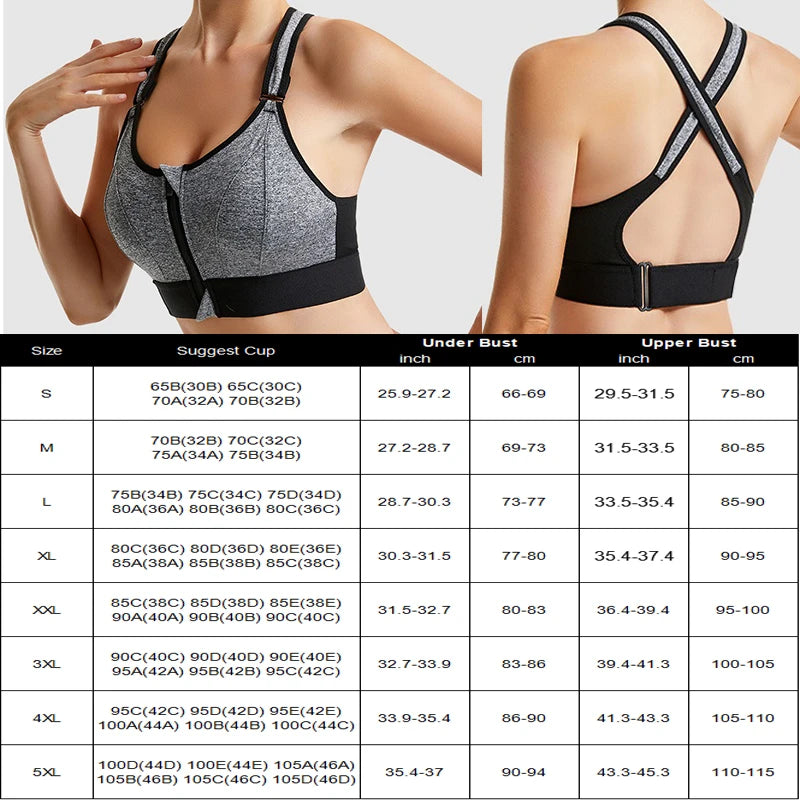 Women Sports Bra Zip Front Strappy