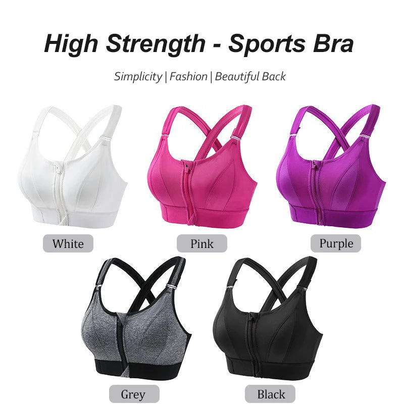 Women Sports Bra Zip Front Strappy
