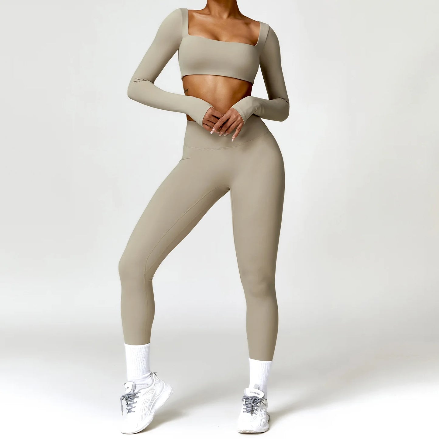 Women Yoga Set Long Sleeve Bra Leggings