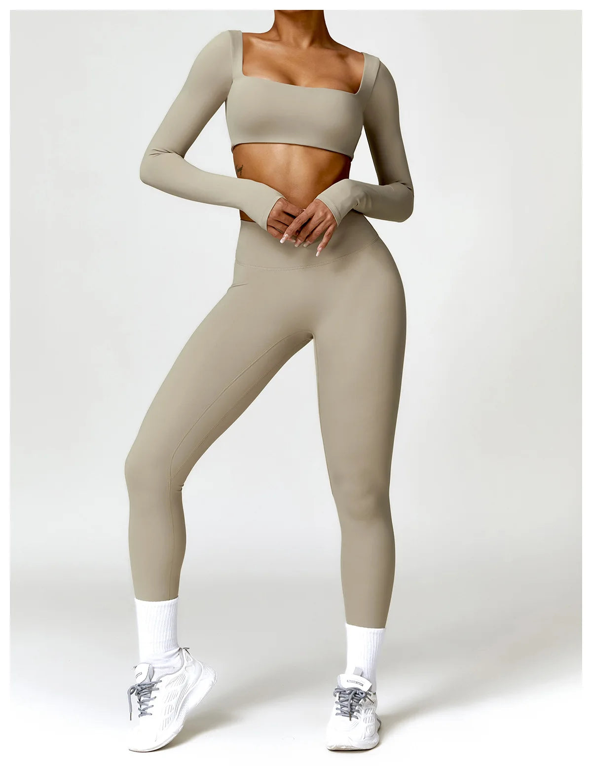 Women Yoga Set Long Sleeve Bra Leggings