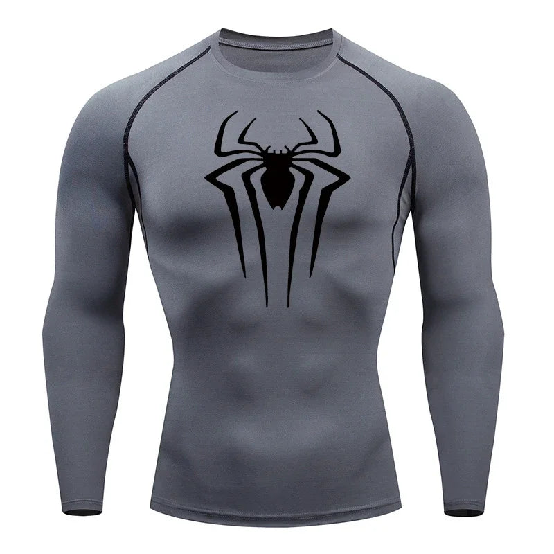 Men Compression Shirt Long Sleeve Spider Print