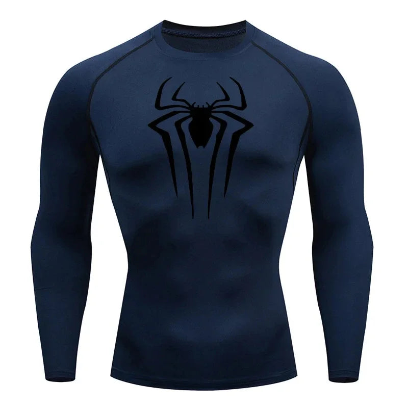 Men Compression Shirt Long Sleeve Spider Print