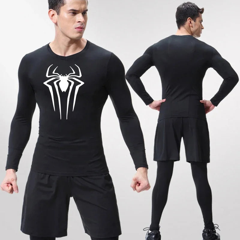 Men Compression Shirt Long Sleeve Spider Print