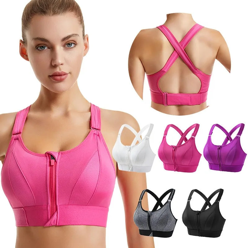 Women Sports Bra Zip Front Strappy