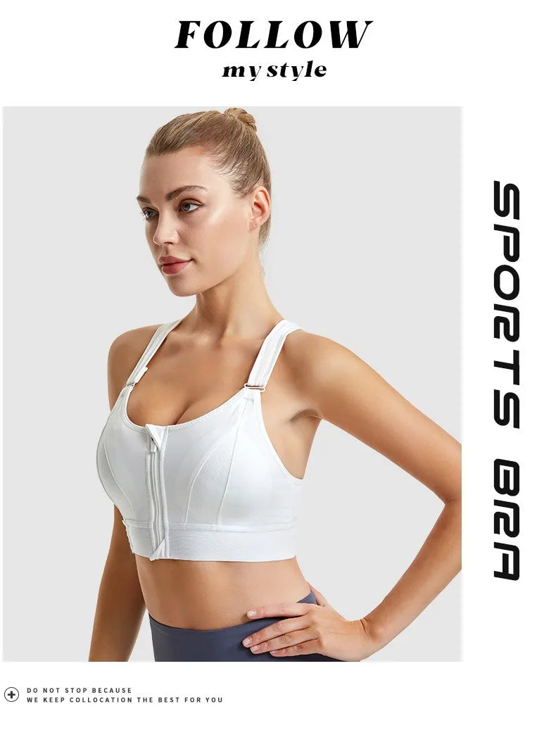 Women Sports Bra Zip Front Strappy