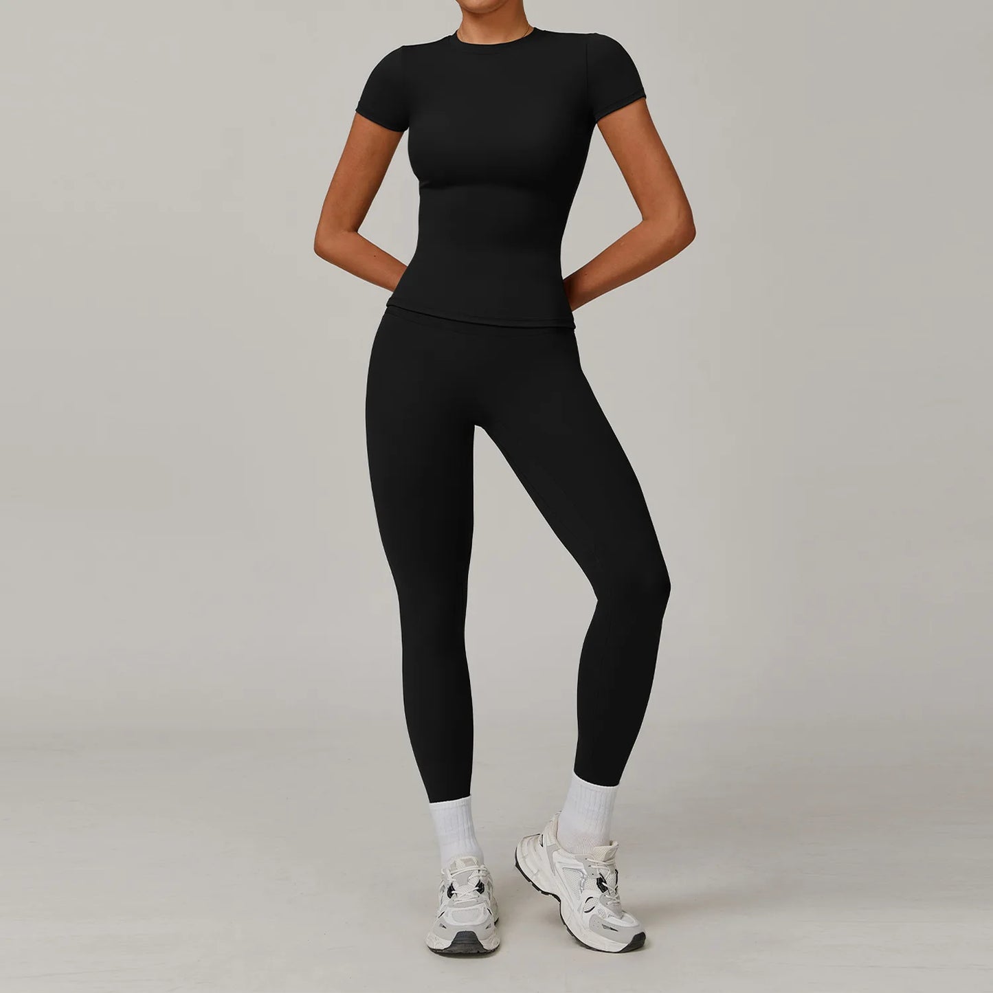 Women Yoga Set Pink Short Sleeve