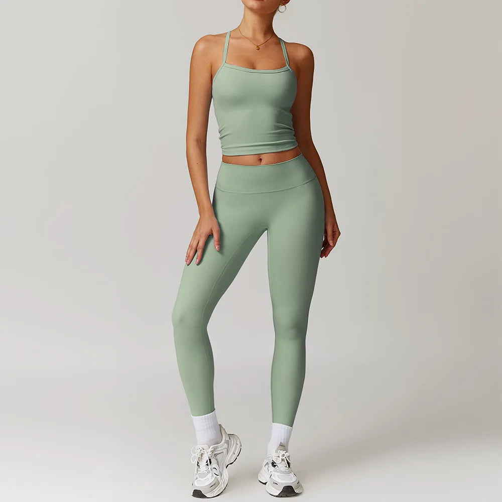 Women Yoga Set Crop Leggings