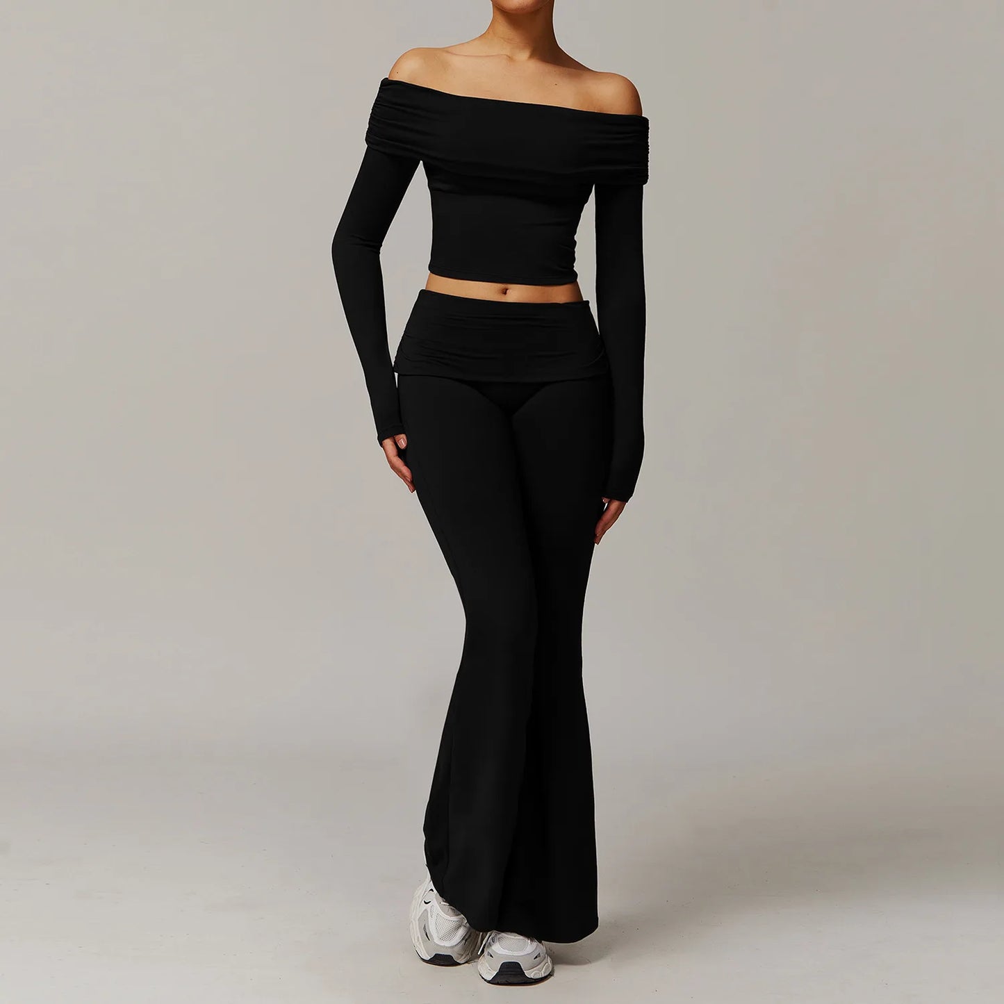 Women Yoga Set Long Sleeve Bell Pants