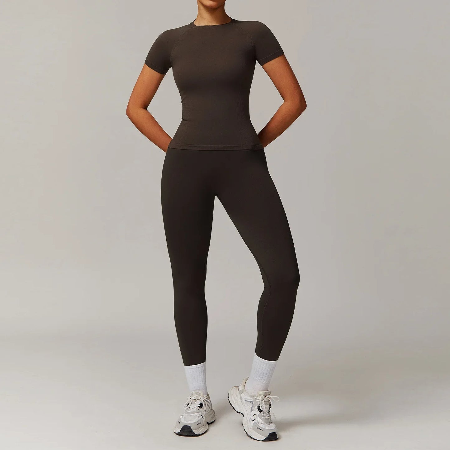 Women Yoga Set Pink Short Sleeve