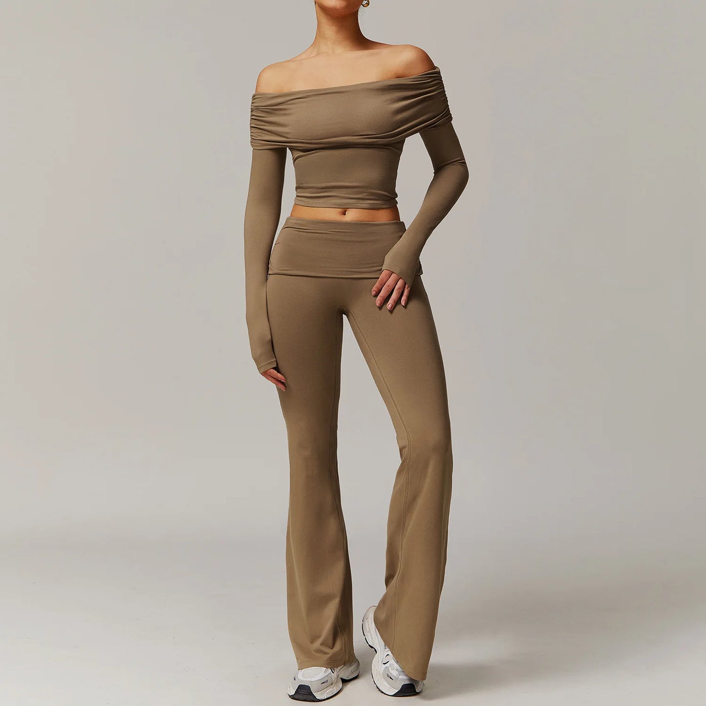 Women Yoga Set Long Sleeve Bell Pants
