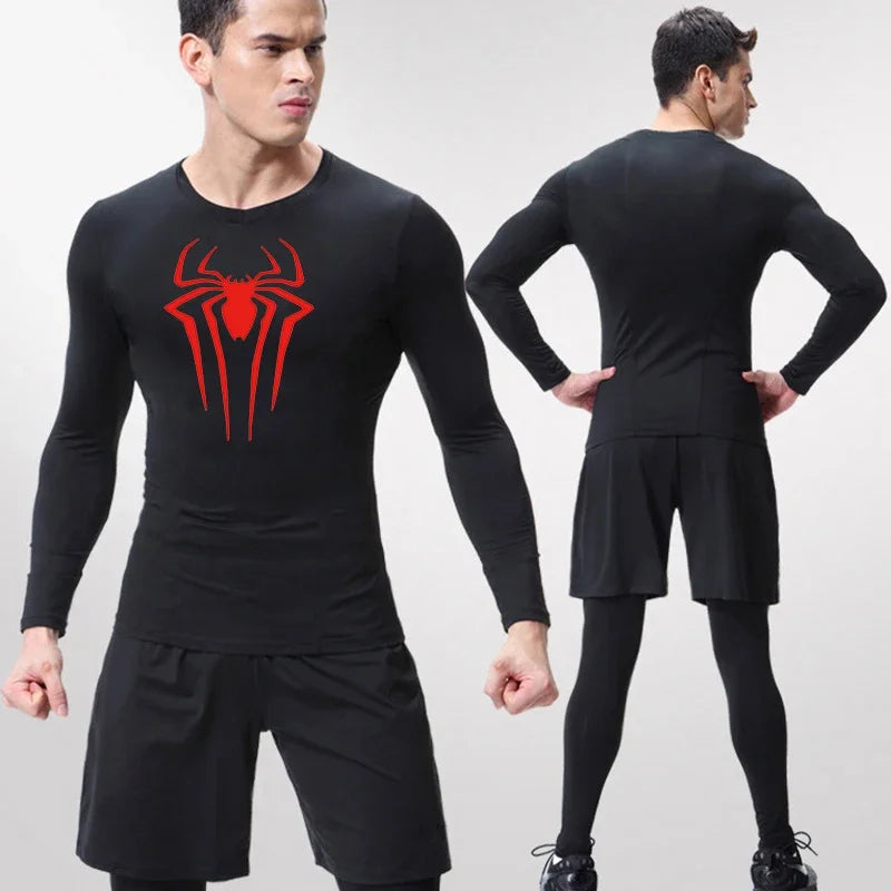 Men Compression Shirt Long Sleeve Spider Print