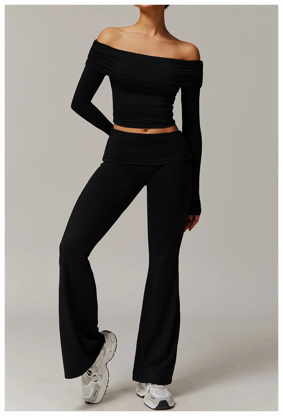 Women Yoga Set Long Sleeve Bell Pants
