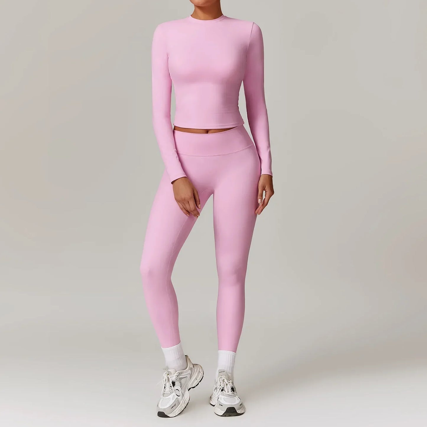 Women Yoga Set Pink Short Sleeve
