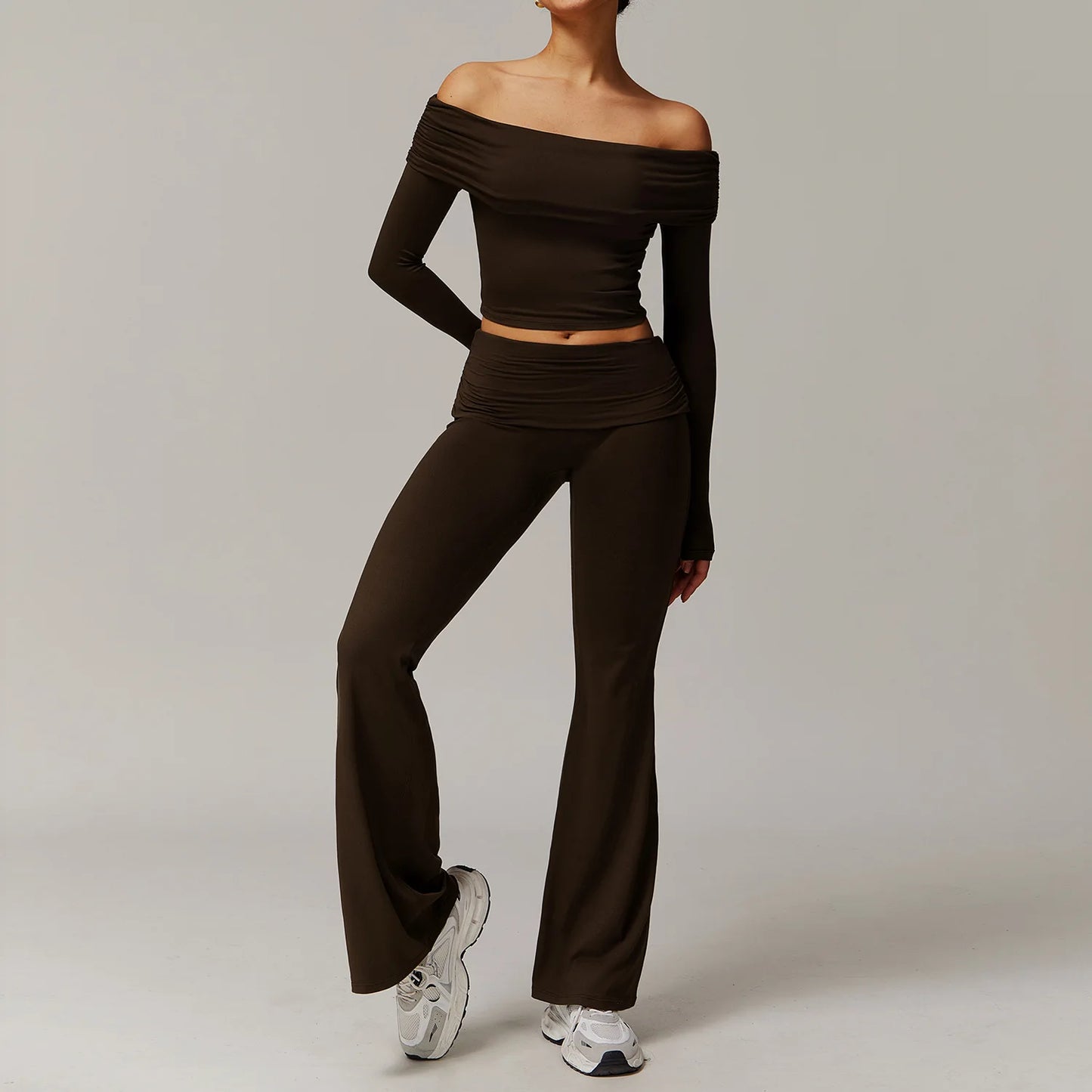 Women Yoga Set Long Sleeve Bell Pants