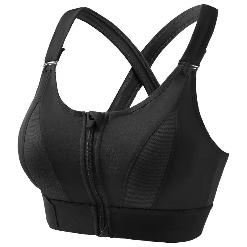 Women Sports Bra Zip Front Strappy