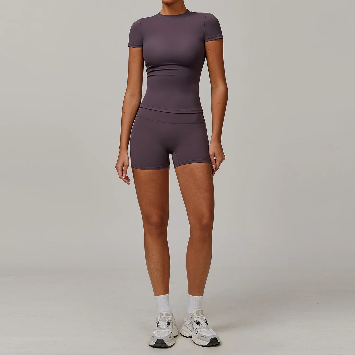 Women Yoga Set Pink Short Sleeve