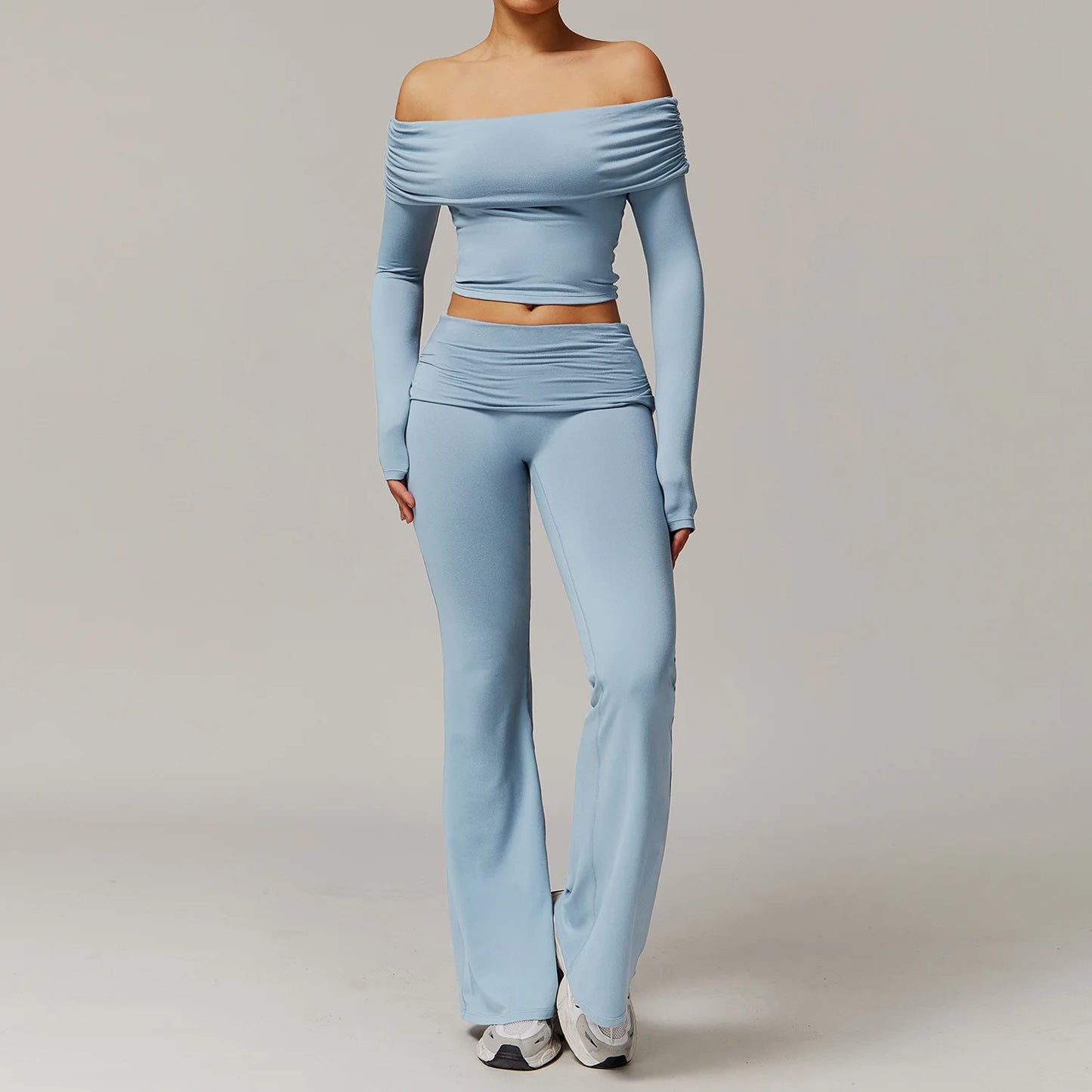 Women Yoga Set Long Sleeve Bell Pants