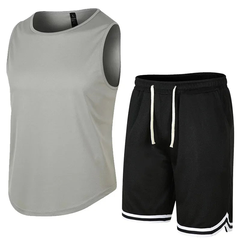 Men Sportswear Set Mesh Tank Shorts