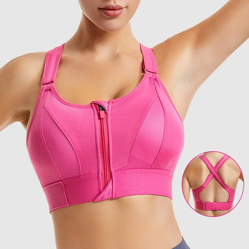 Women Sports Bra Zip Front Strappy