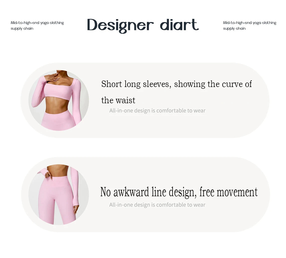 Women Yoga Set Long Sleeve Bra Leggings