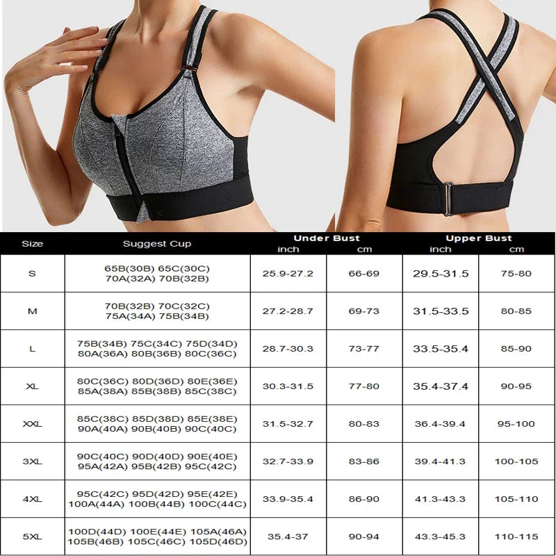 Women Sports Bra Zip Front Strappy