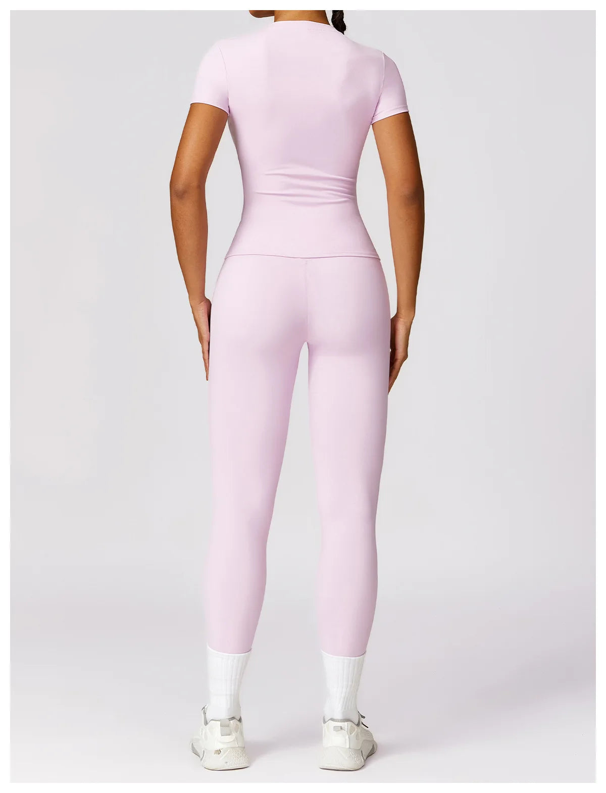 Women Yoga Set Pink Short Sleeve