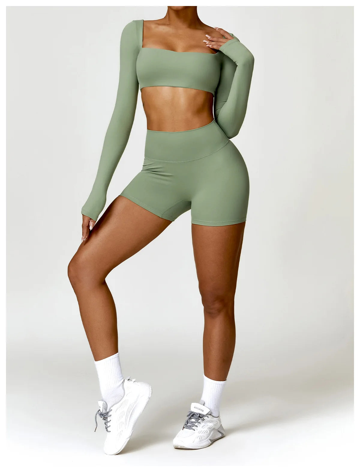 Women Yoga Set Long Sleeve Bra Leggings