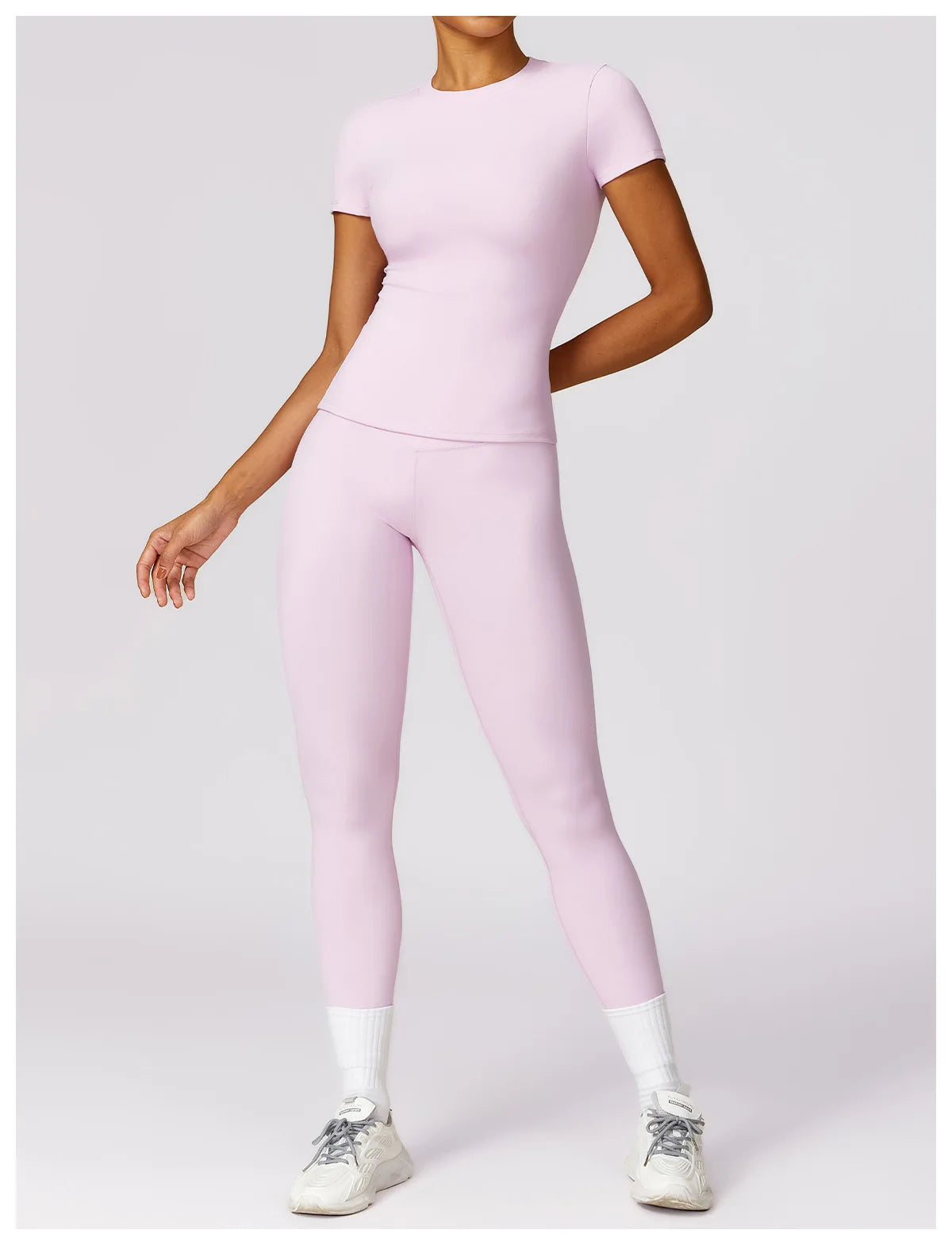 Women Yoga Set Pink Short Sleeve