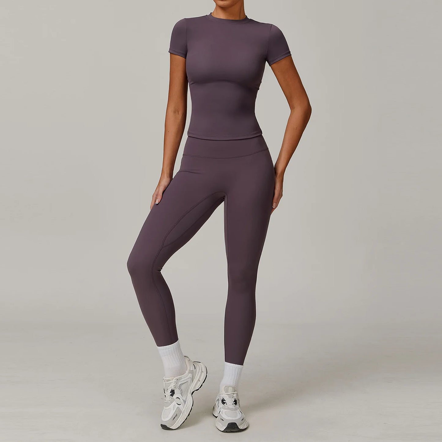 Women Yoga Set Pink Short Sleeve