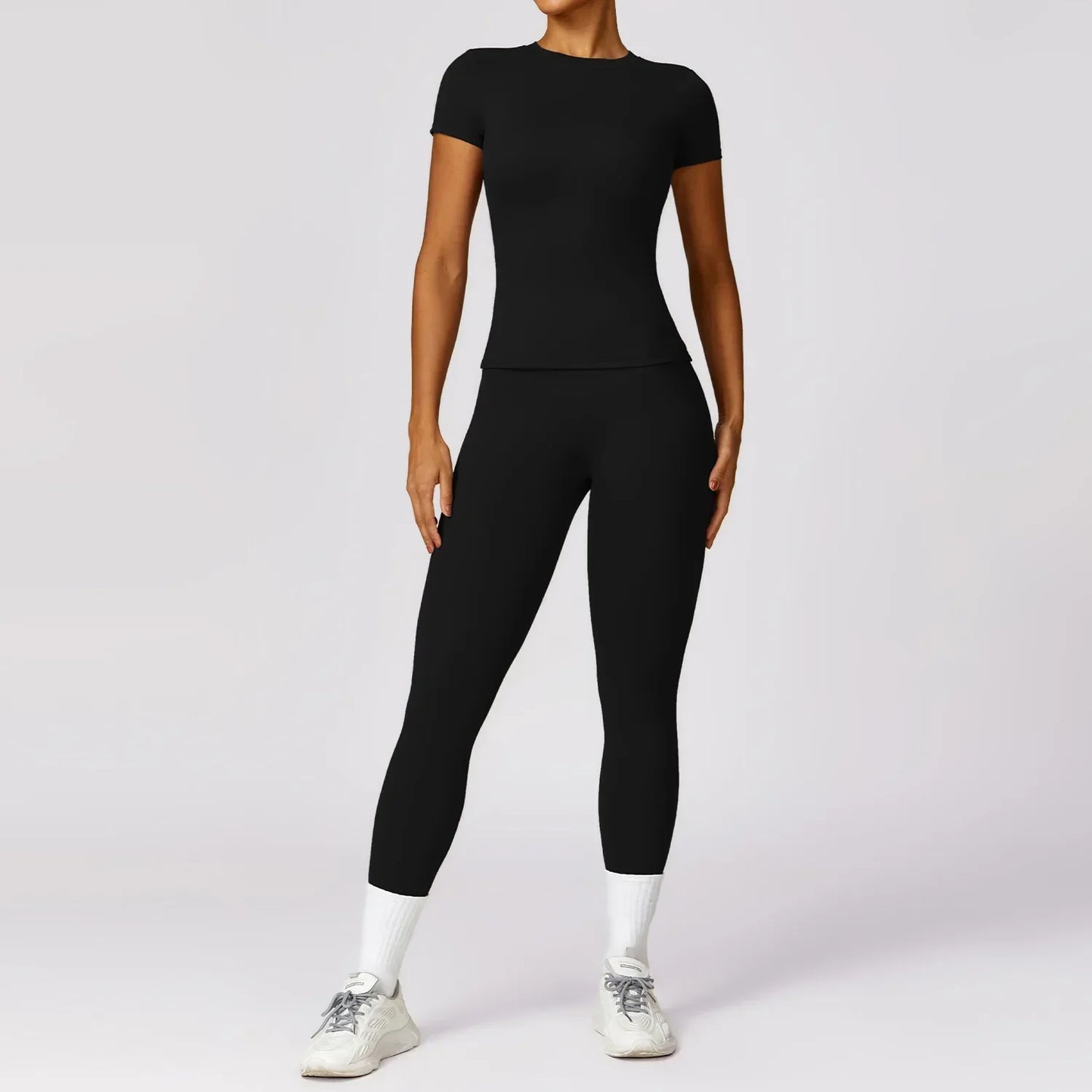 Women Yoga Set Pink Short Sleeve