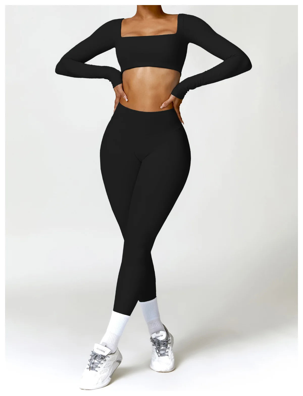 Women Yoga Set Long Sleeve Bra Leggings