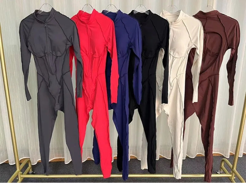 Women Jumpsuit Peach Hip Zipper