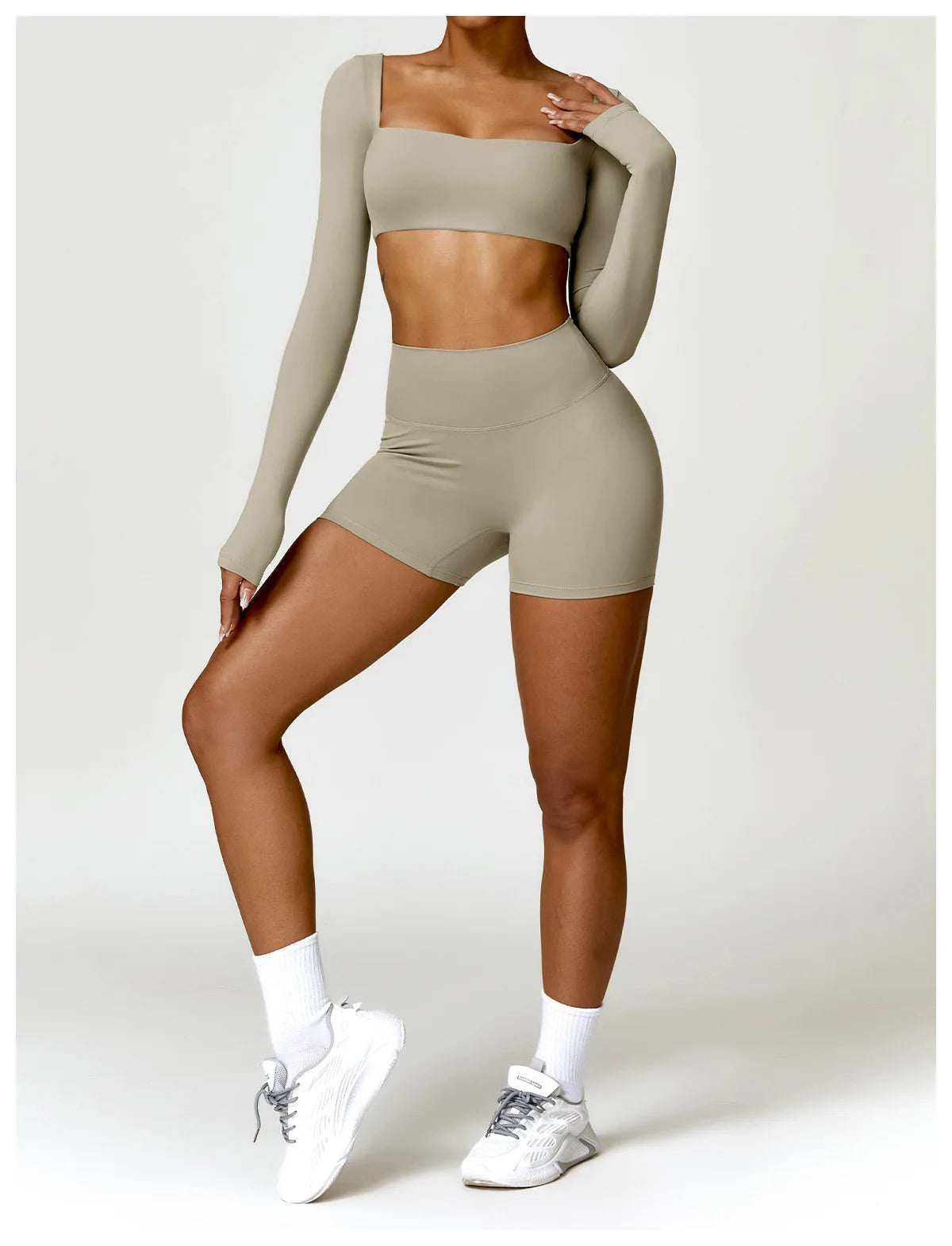 Women Yoga Set Long Sleeve Bra Leggings