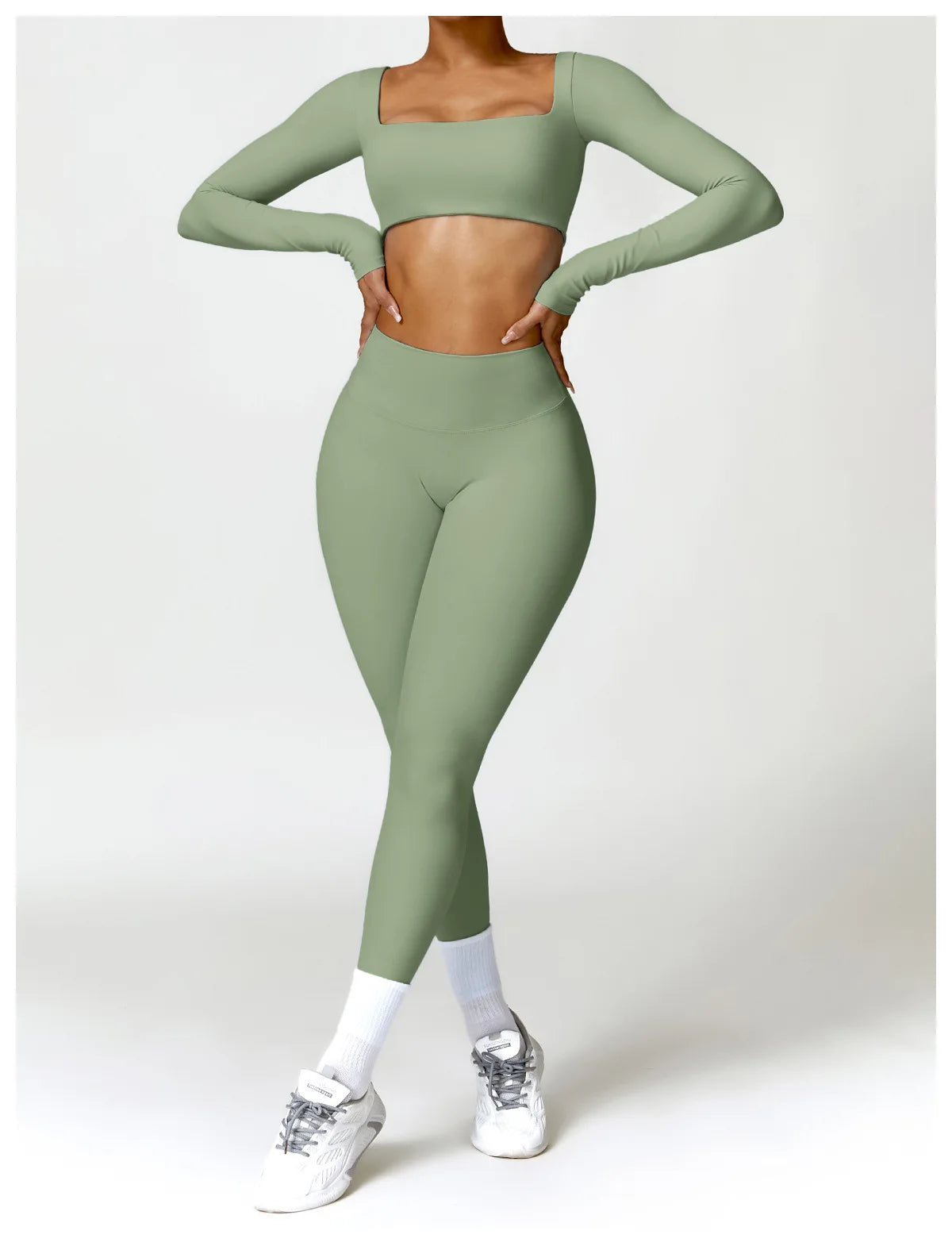 Women Yoga Set Long Sleeve Bra Leggings