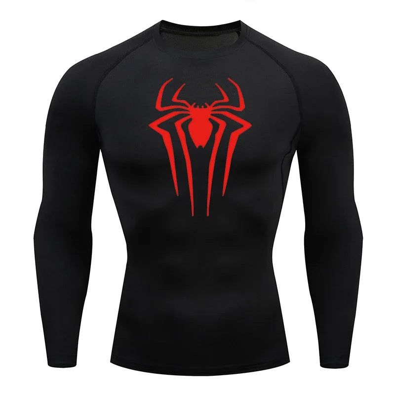 Men Compression Shirt Long Sleeve Spider Print